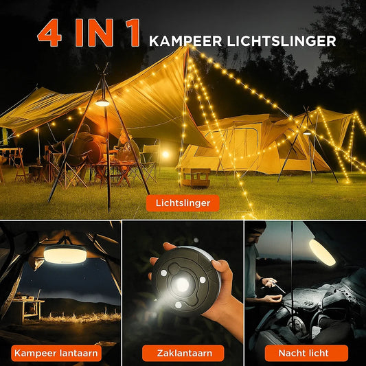 4-in-1 Campinglamp – Licht, Power & Comfort in één