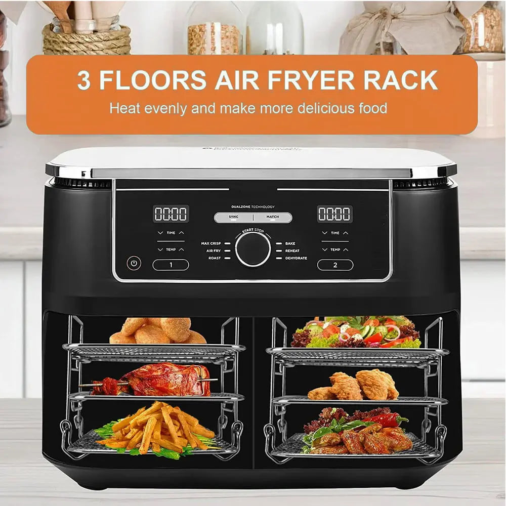 3-lagen airfryer inzet voor gelijkmatige bereiding