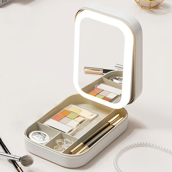 Draagbare Make-up Organizer — Compact LED-spiegel met Verstelbare Verlichting