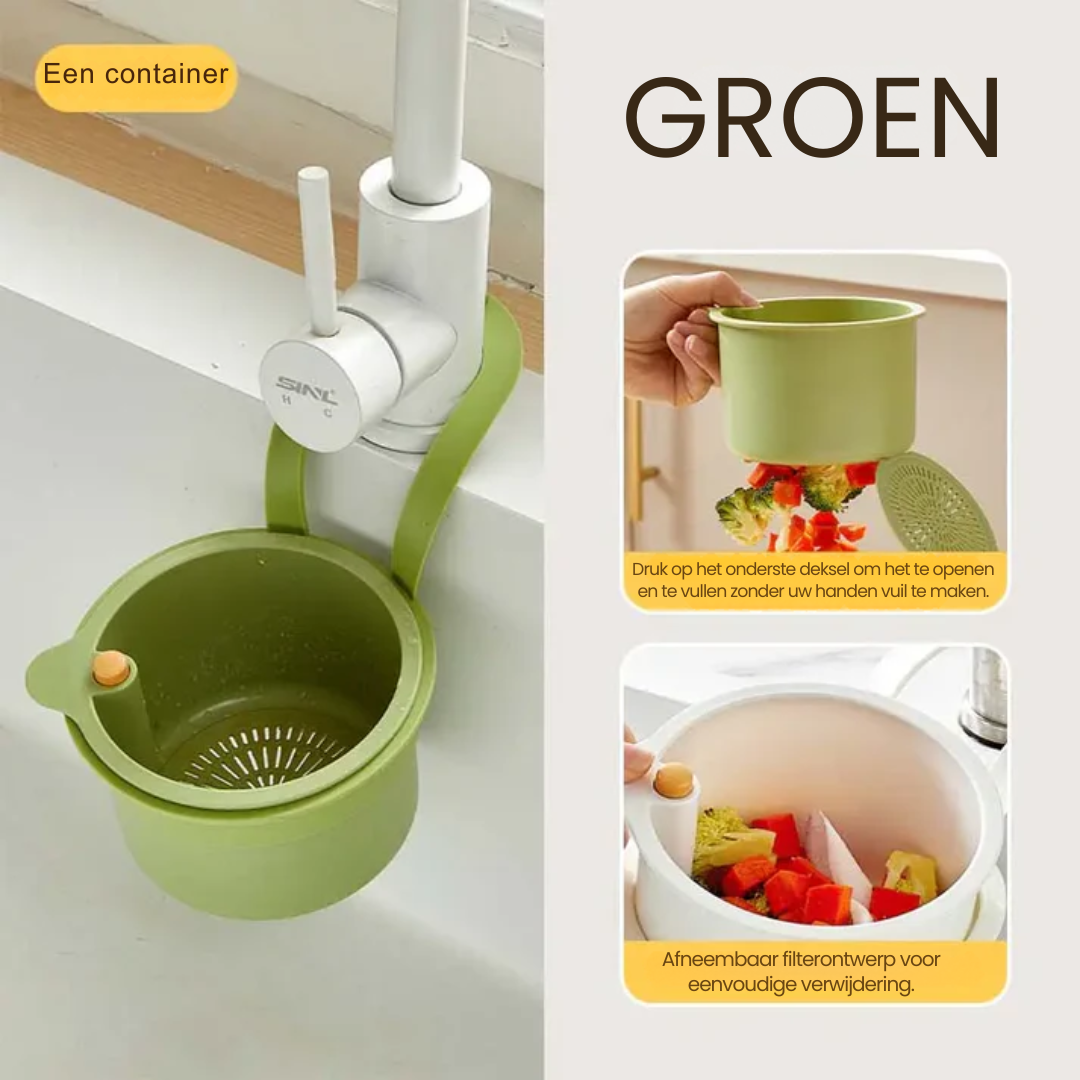 2-in-1 hangende gootsteenzeef met klikopening