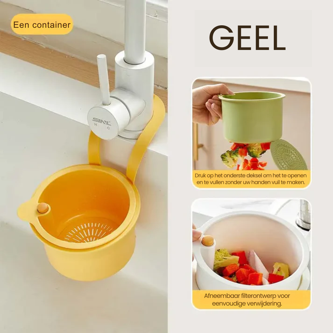 2-in-1 hangende gootsteenzeef met klikopening