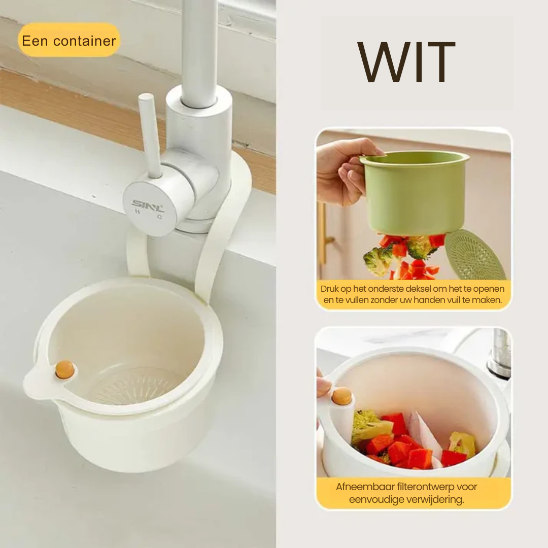 2-in-1 hangende gootsteenzeef met klikopening