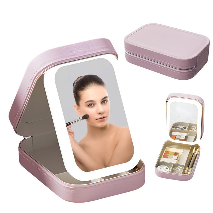 Draagbare Make-up Organizer — Compact LED-spiegel met Verstelbare Verlichting