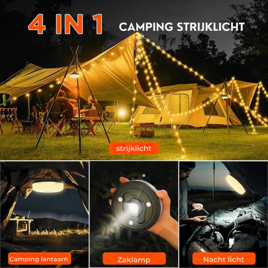 4-in-1 Campinglamp – Lamp, powerbank en 10 m lichtsnoer