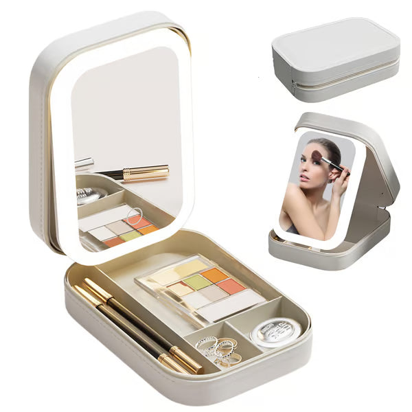 Draagbare Make-up Organizer — Compact LED-spiegel met Verstelbare Verlichting
