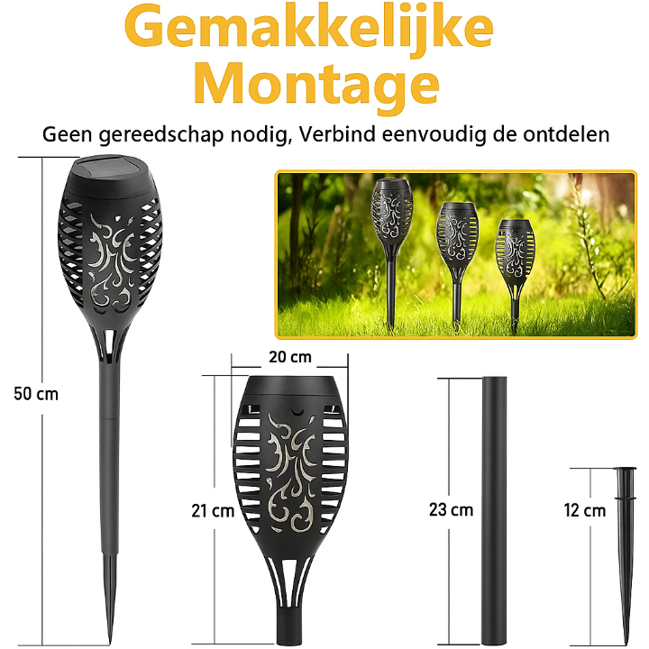 Solar LED Tuinfakkel met Realistisch Vlammeneffect – Sfeervol Licht zonder Echt Vuur