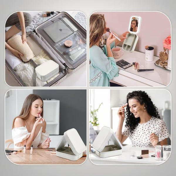 Draagbare Make-up Organizer — Compact LED-spiegel met Verstelbare Verlichting