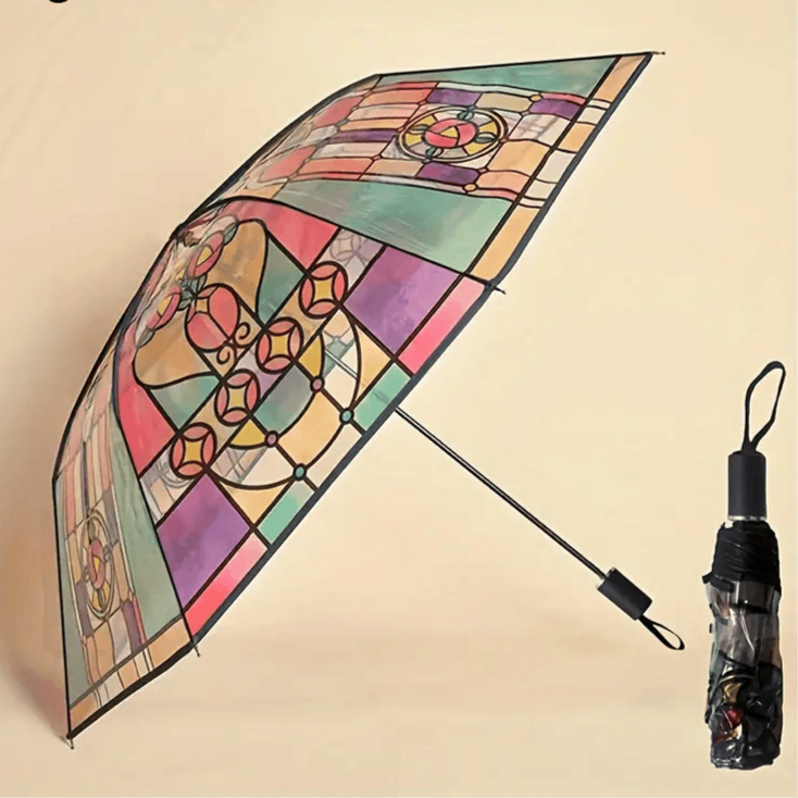 Automatische paraplu – Vintage design met glas-in-lood look en windbescherming