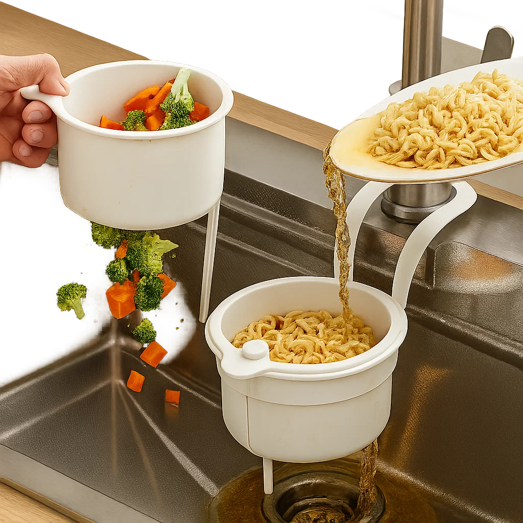 2-in-1 hangende gootsteenzeef met klikopening