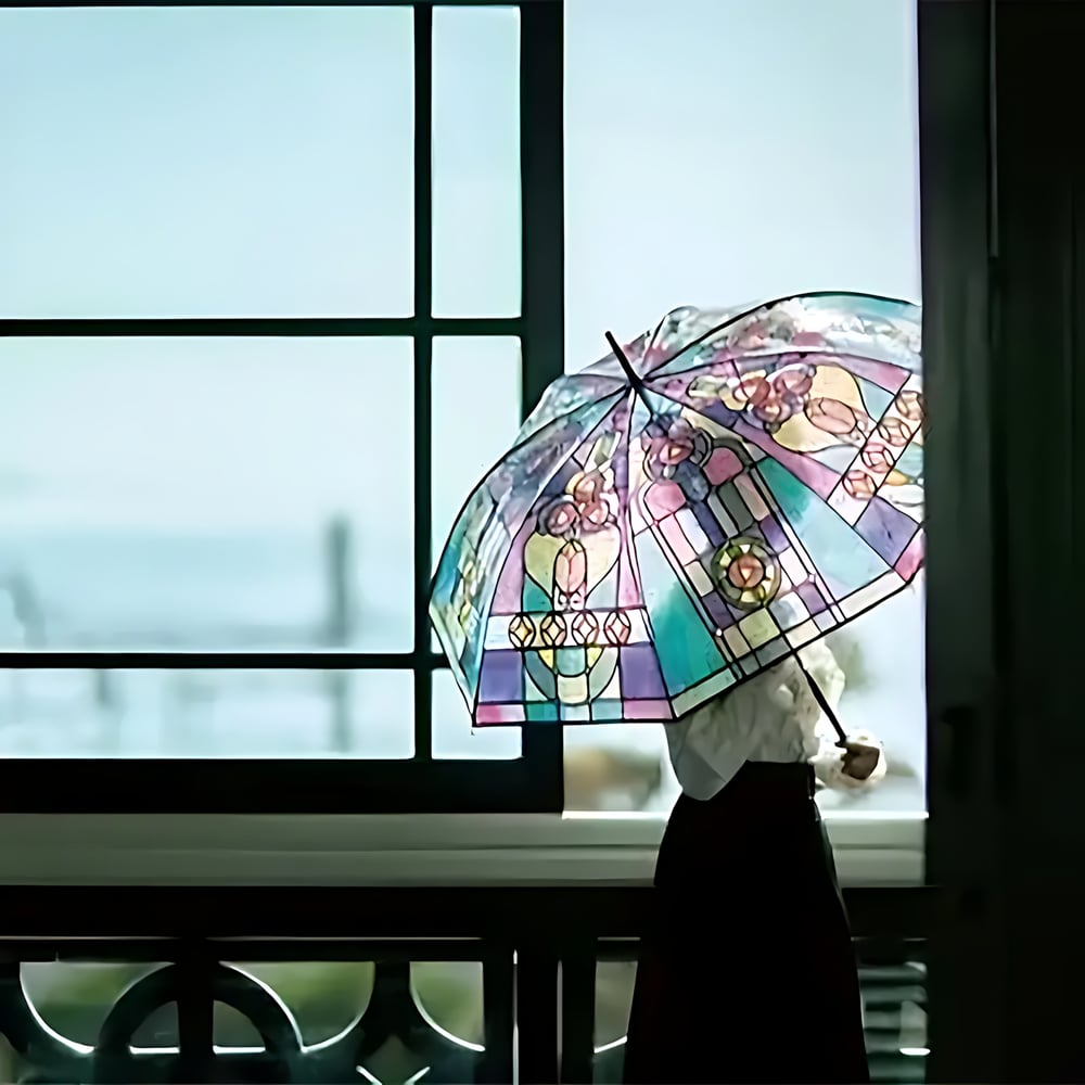 Automatische paraplu – Vintage design met glas-in-lood look en windbescherming