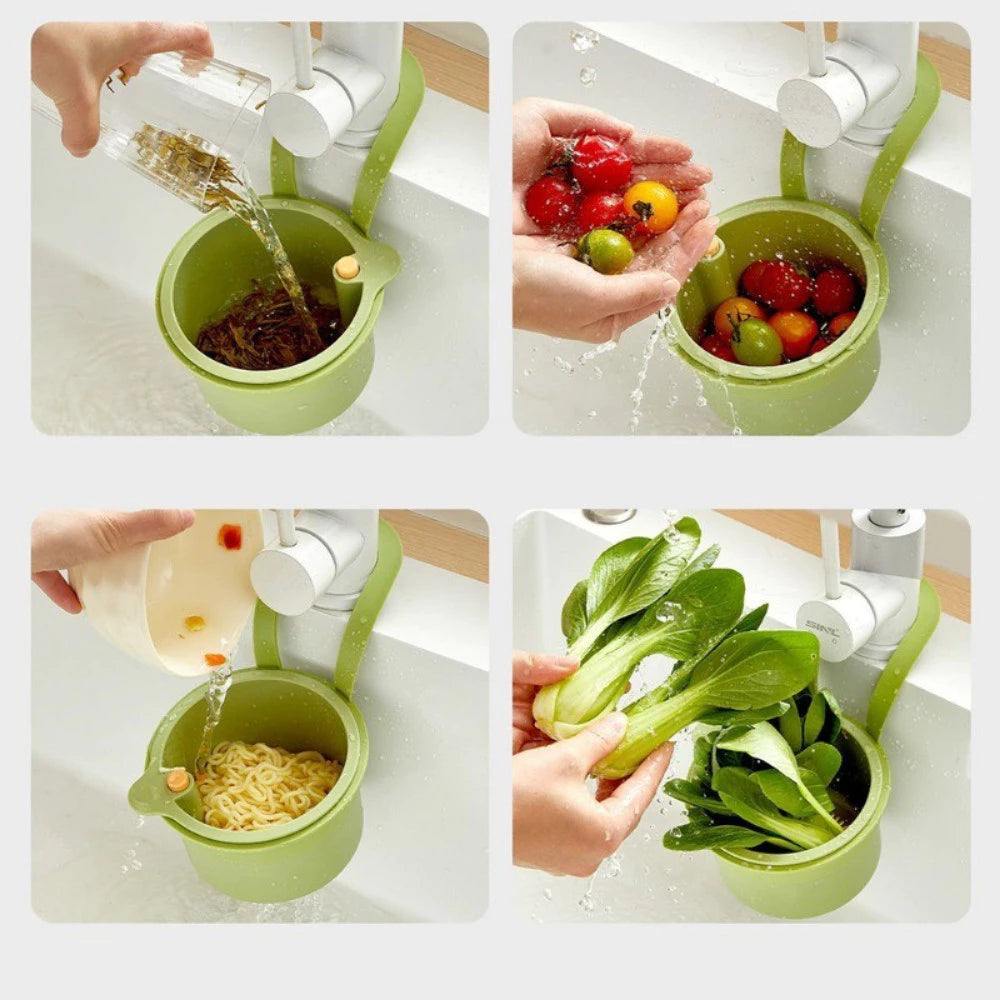 2-in-1 hangende gootsteenzeef met klikopening