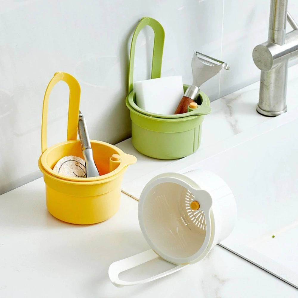 2-in-1 hangende gootsteenzeef met klikopening