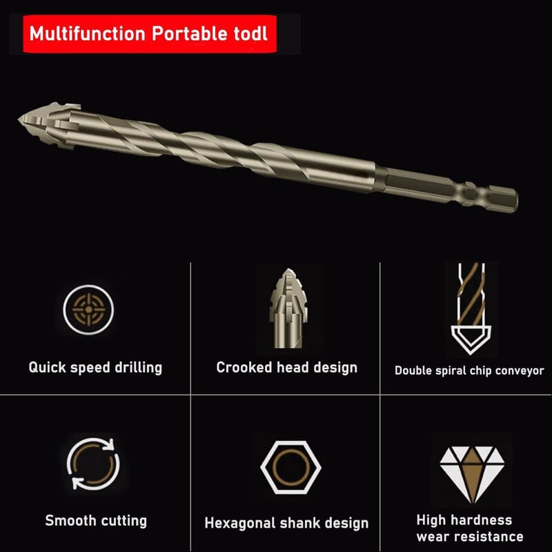 Gezette boorbit set — titanium gecoat & hittebestendig met 4-flute ontwerp 6-delige set
