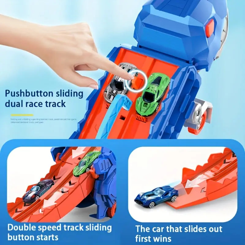 Dinosaur Transporter – Opvouwbare Racebaan met Metalen Auto's