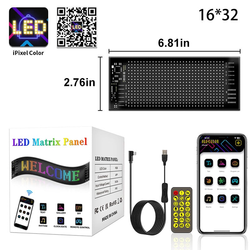 Geanimeerd LED-displaypaneel — App-gestuurd voertuig voorruitbord (2 stuks)