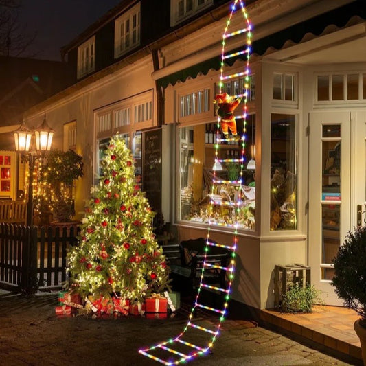 Klimmende Kerstman met LED-ladder – Feestelijke decoratie voor je huis