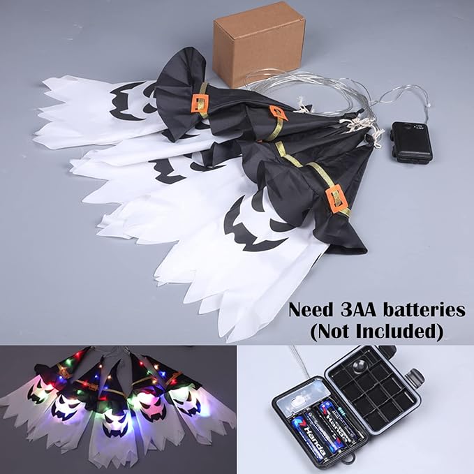 Led-lantaarnslangverlichting met geesthoeden, set van 5