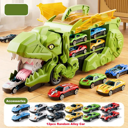 Dinosaur Transporter – Opvouwbare Racebaan met Metalen Auto's