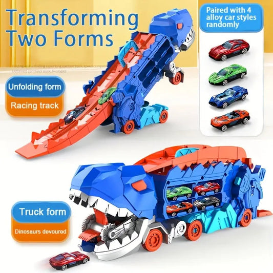 Dinosaur Transporter – Opvouwbare Racebaan met Metalen Auto's