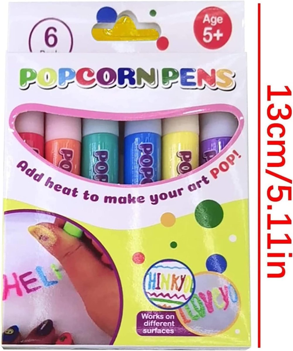 Magic puffy popcorn pennen — creatief 3D schilderplezier voor jong en oud 6-delige set