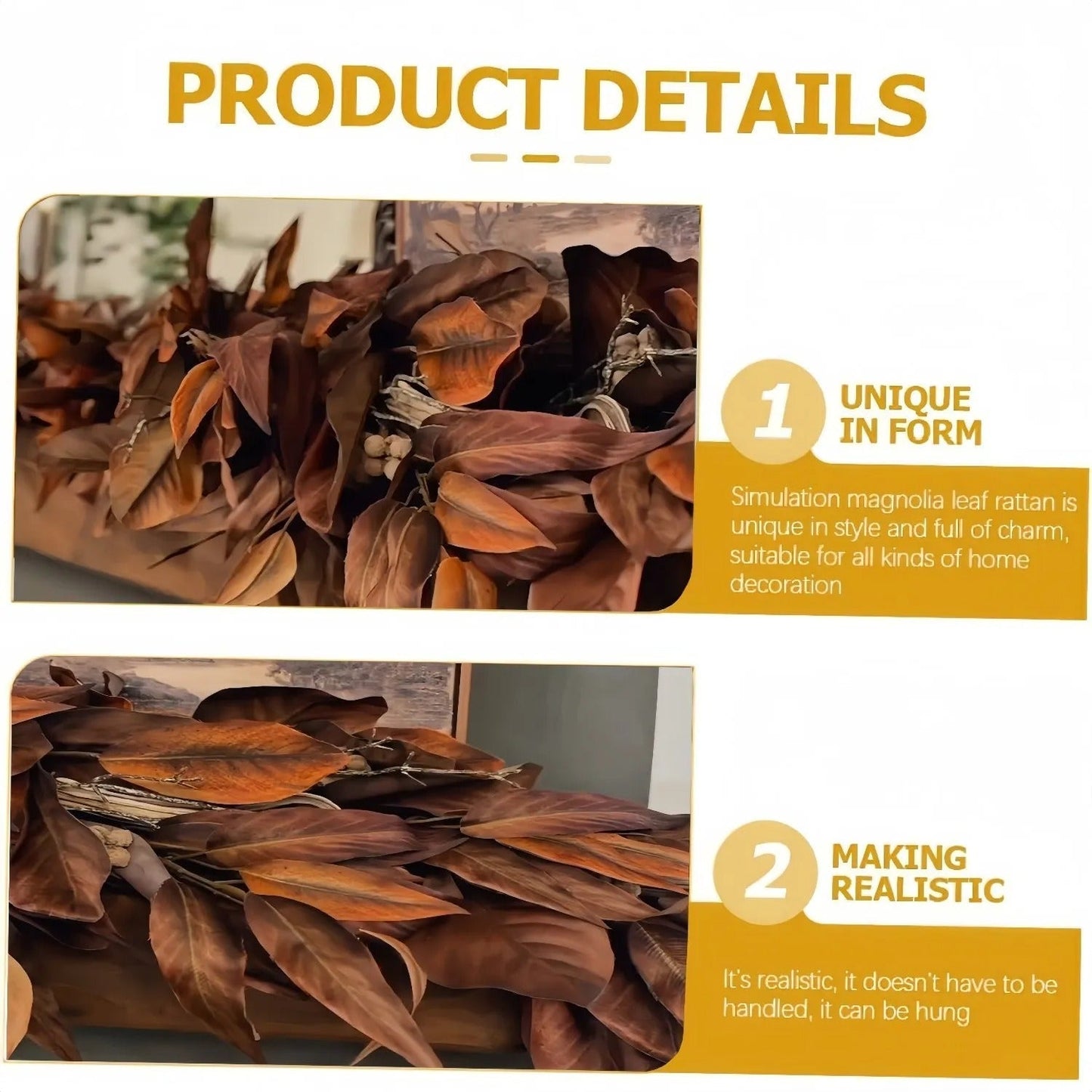 Bruine Magnoliabladslinger – Realistische Herfstdecoratie voor Binnen en Overdekte Buitenruimtes