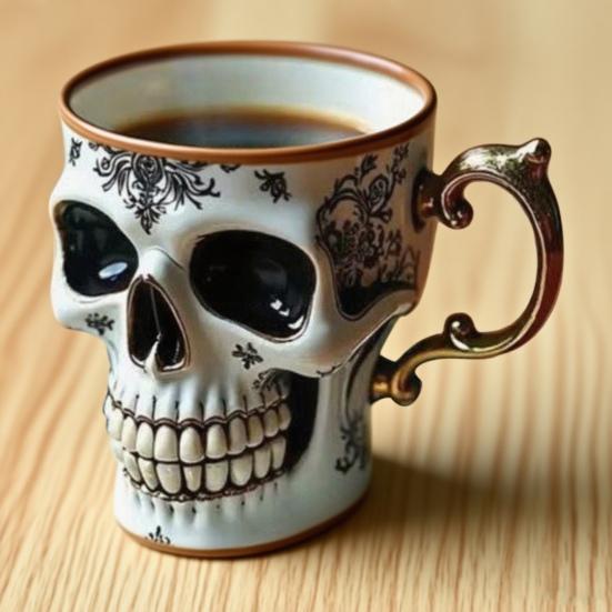 Koffiemok met schedelontwerp — mystieke eyecatcher voor tafel en vitrinekast
