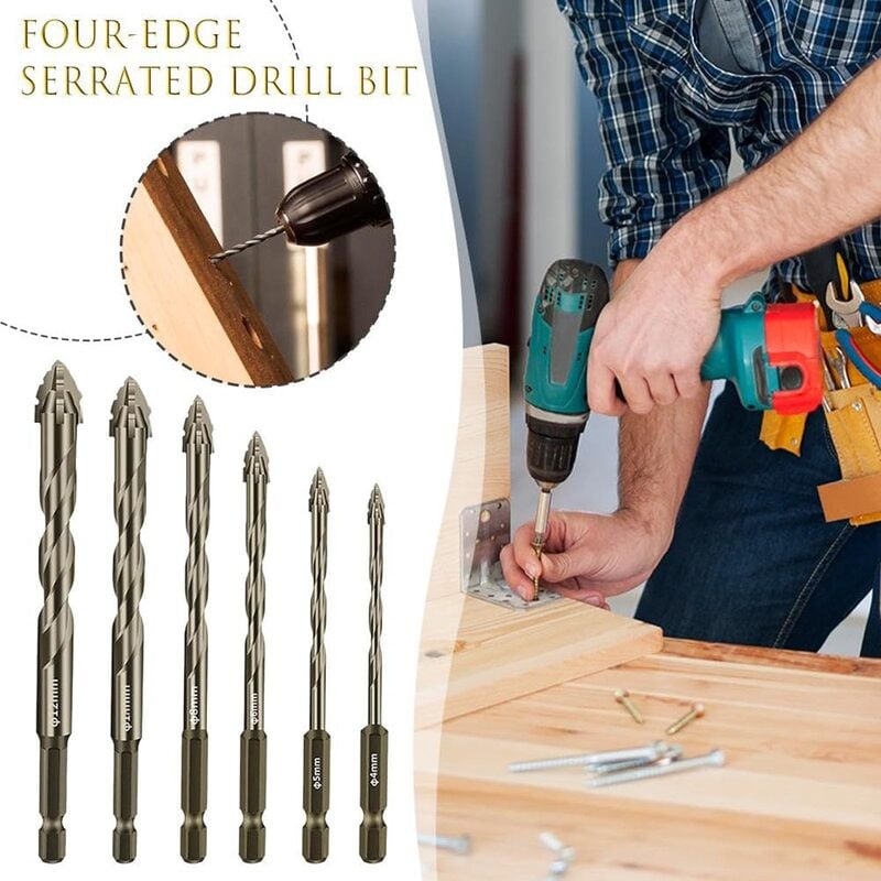 Gezette boorbit set — titanium gecoat & hittebestendig met 4-flute ontwerp 6-delige set