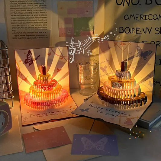 3D Uitklapbare Verjaardagskaart – Handgemaakte Wenskaart met LED-licht en Muziek