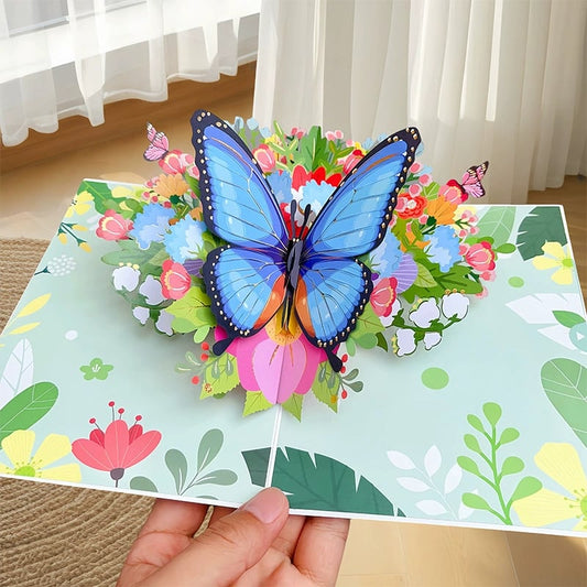 3D Pop-Up Kaart – Kleurrijke Vlinders & Madeliefjes met Envelop