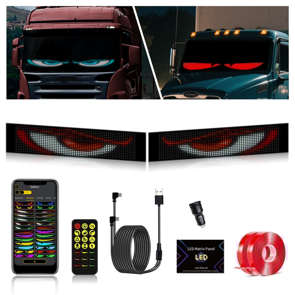 Geanimeerd LED-displaypaneel — App-gestuurd voertuig voorruitbord (2 stuks)