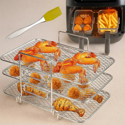 3-lagen airfryer inzet voor gelijkmatige bereiding