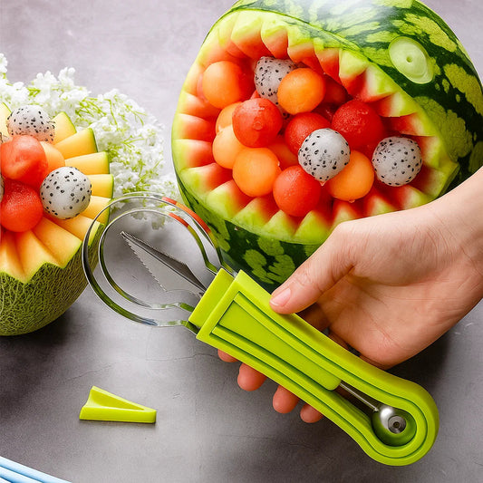 3-in-1 fruitsnijder set (RVS) –scoopen, uithollen & snijden