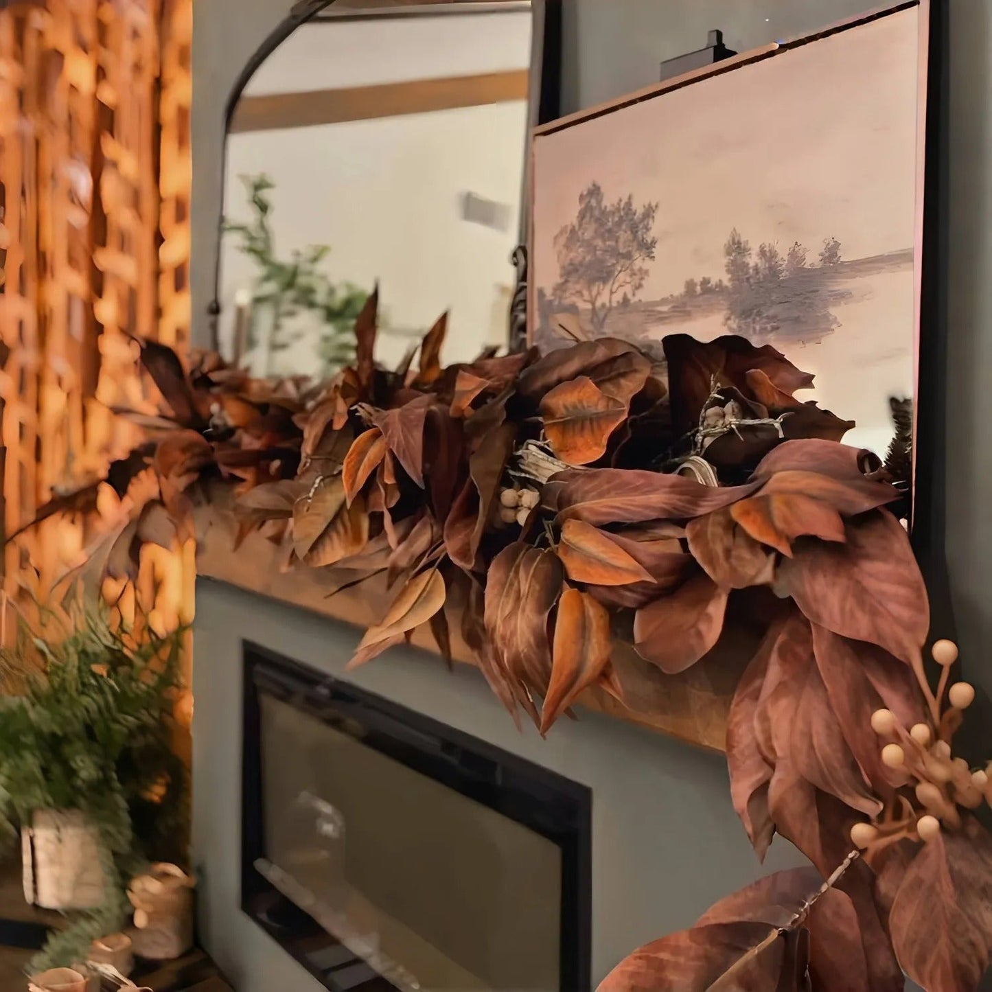 Bruine Magnoliabladslinger – Realistische Herfstdecoratie voor Binnen en Overdekte Buitenruimtes