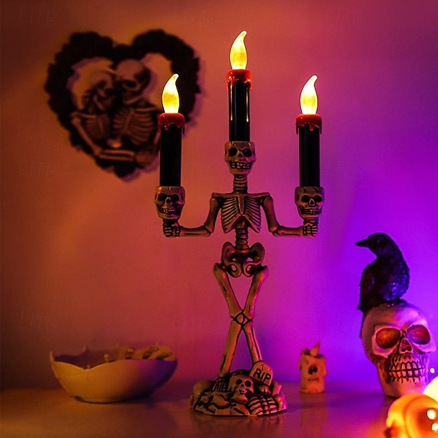Skelet kandelaar lamp — griezelige tafeldecoratie voor Halloween
