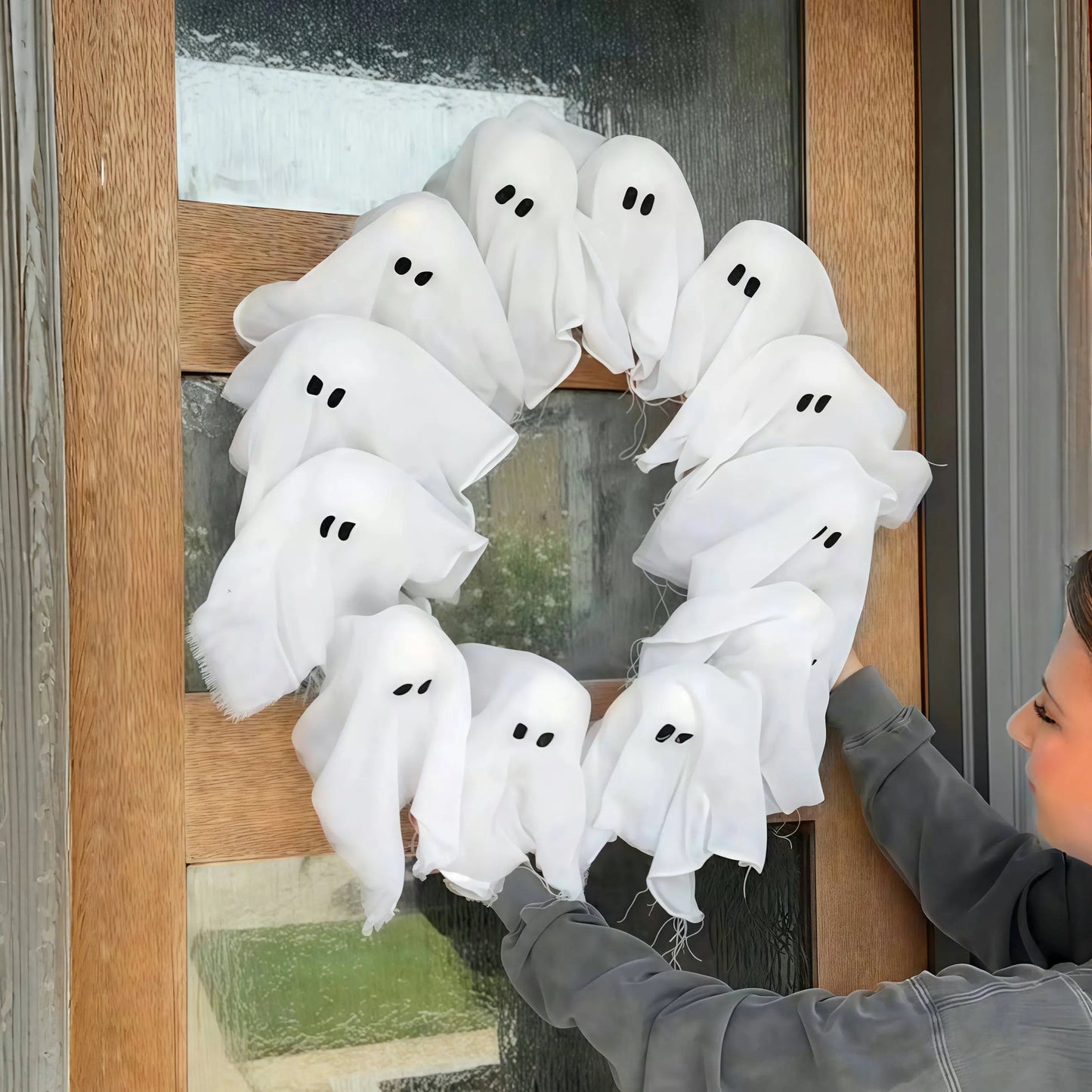 Halloween krans decoratie — geheimzinnige spookgloed voor sfeervolle sfeer