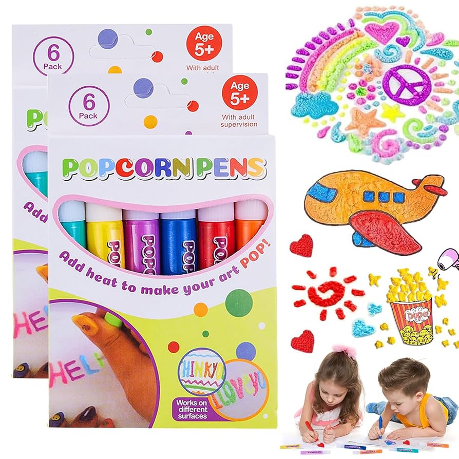 Magic puffy popcorn pennen — creatief 3D schilderplezier voor jong en oud 6-delige set