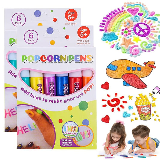 Magic puffy popcorn pennen — creatief 3D schilderplezier voor jong en oud 6-delige set
