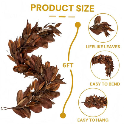 Bruine Magnoliabladslinger – Realistische Herfstdecoratie voor Binnen en Overdekte Buitenruimtes