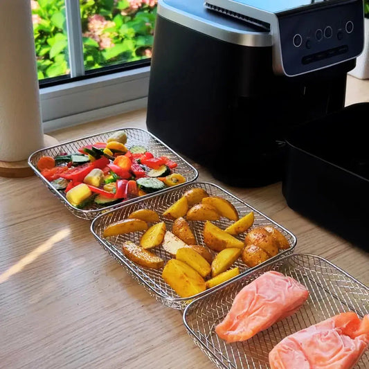 3 Stapelbare Manden + 2 Tangen Gratis – Meer Kookruimte, Minder Wachten