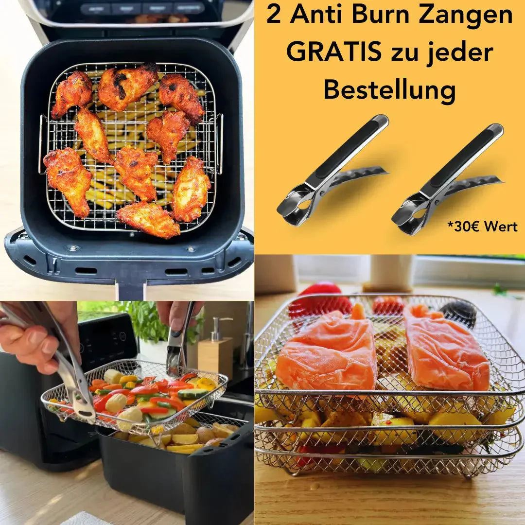 3 Stapelbare Manden + 2 Tangen Gratis – Meer Kookruimte, Minder Wachten