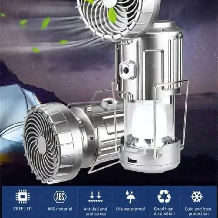 LED-Campinglaterne mit Ventilator | 6-in-1 Lampe, Taschenlampe & Powerbank | Solar & Akku, tragbar, IP44 wasserabweisend Mivoza Deutschland