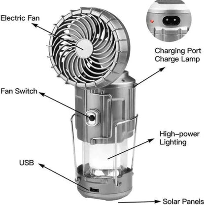 LED-Campinglaterne mit Ventilator | 6-in-1 Lampe, Taschenlampe & Powerbank | Solar & Akku, tragbar, IP44 wasserabweisend Mivoza Deutschland