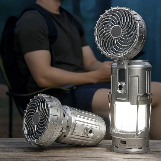 LED-Campinglaterne mit Ventilator | 6-in-1 Lampe, Taschenlampe & Powerbank | Solar & Akku, tragbar, IP44 wasserabweisend Mivoza Deutschland