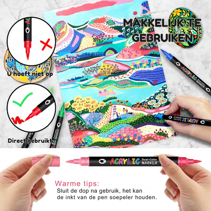 Dubbelzijdige acrylstiften – 36 stiften, 72 heldere kleuren zonder vlekken