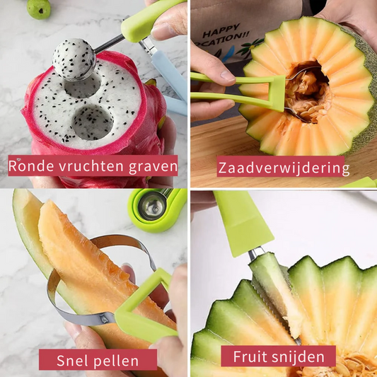 3-in-1 fruitsnijder set (RVS) –scoopen, uithollen & snijden