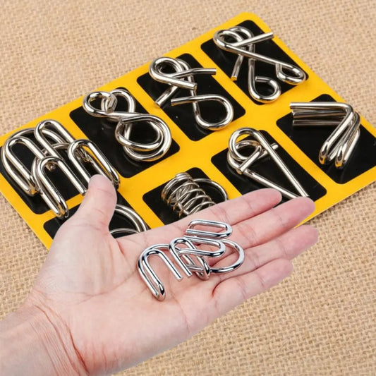 Interlock metaalpuzzel set — perfect voor kerst en spelletjesavonden 8-delige set