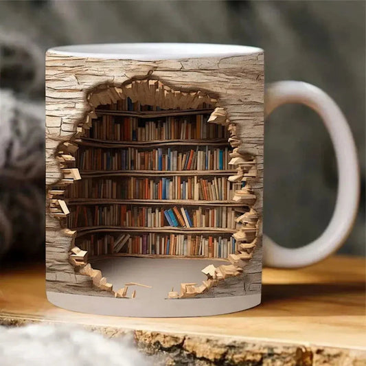 3D Boekenplank Mok – Elke slok een moment vol inspiratie