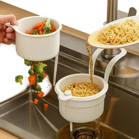 2-in-1 hangende gootsteenzeef met klikopening