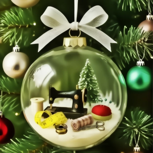 Elegant sneeuwbol ornament met naaimotief voor feestelijke sfeer