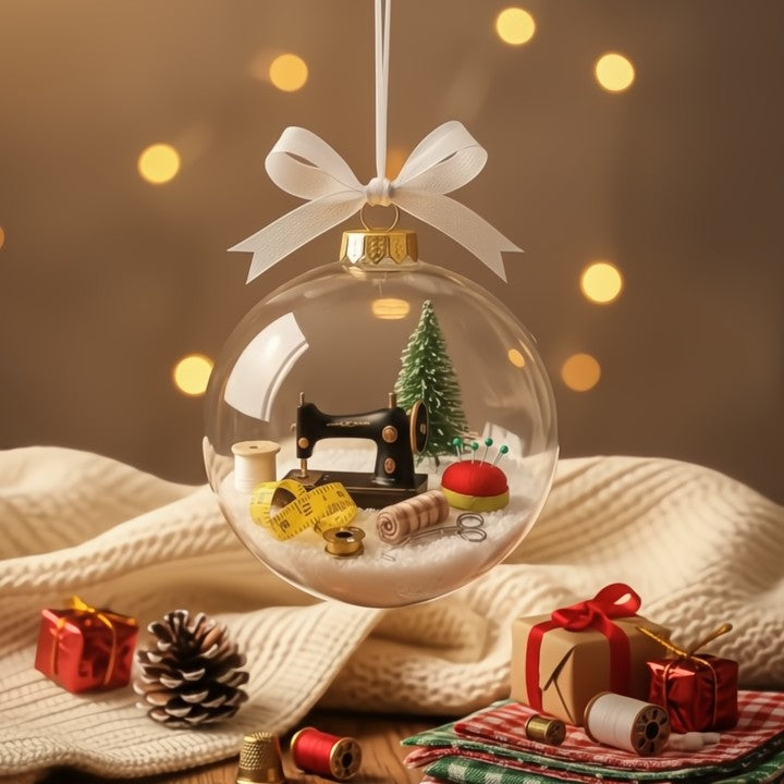 Elegant sneeuwbol ornament met naaimotief voor feestelijke sfeer